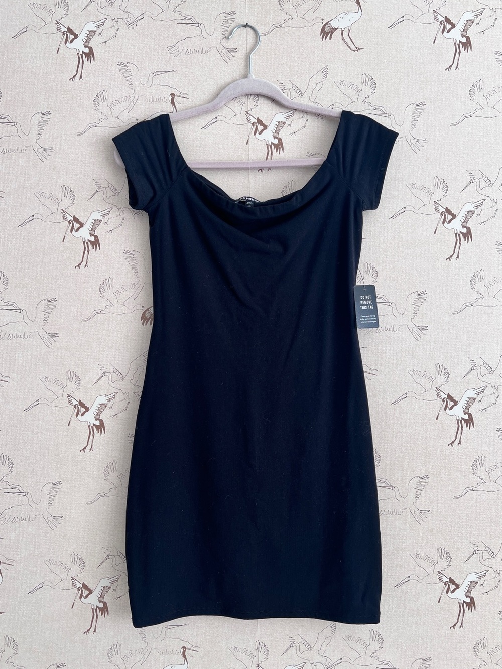 NWT express contour double lined black mini dress off shoulder